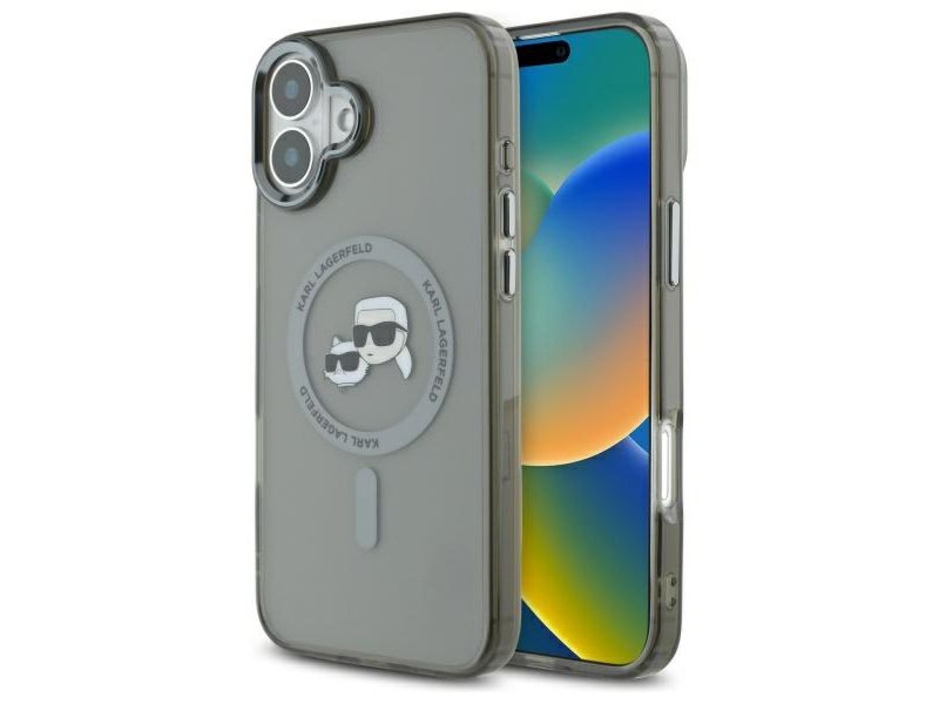 Funda Karl Lagerfeld IML Metal Karl&Choupette Head MagSafe para iPhone 16 Plus - Negra