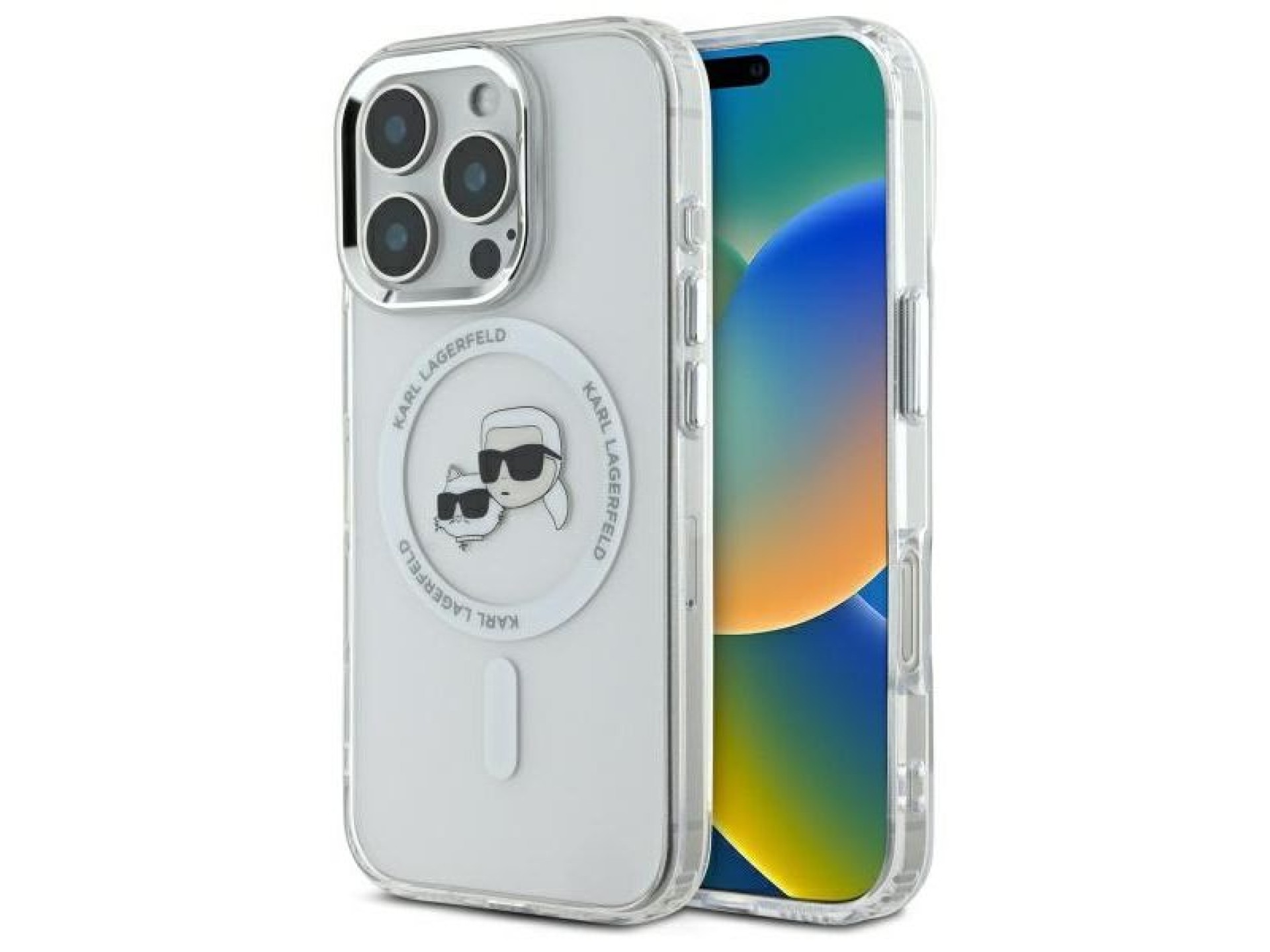 Karl Lagerfeld IML Metal Karl&Choupette Head MagSafe Case for iPhone 16 Pro - White