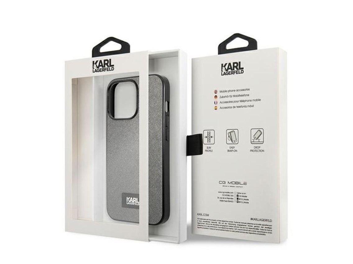Funda Karl Lagerfeld Saffiano Plaque para iPhone 13 Pro / 13 de 6,1" - plateada
