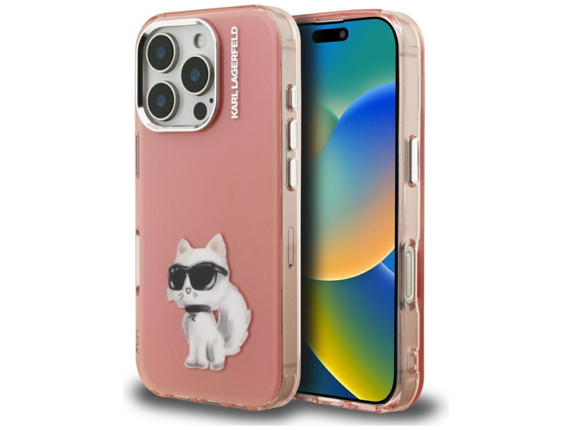 Capa Karl Lagerfeld IML Aquarelle Choupette & Logo para iPhone 16 Pro - Rosa