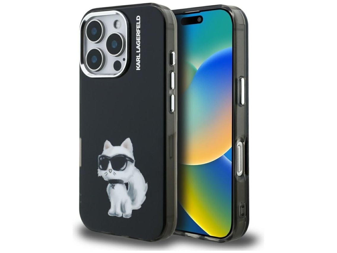 Karl Lagerfeld IML Aquarelle Choupette & Logo Case for iPhone 16 Pro Max - Black