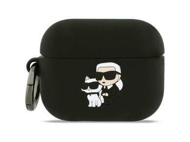 Capa 3D de silicone Karl Lagerfeld com a cabeça de Karl e Chaupette para AirPods Pro 3 - Preta Capa 3D de silicone Karl Lagerfeld com a cabeça de Karl e Chaupette para AirPods Pro 3 - Preta