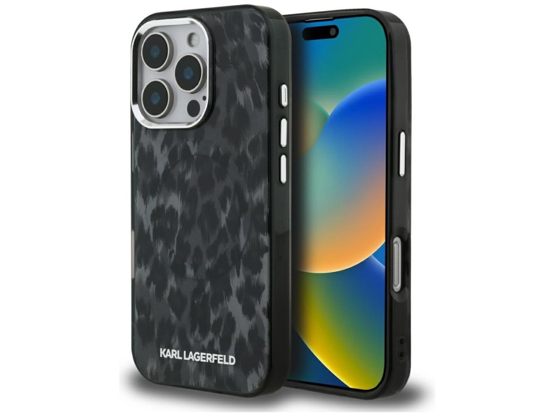 Karl Lagerfeld IML Leopard Pattern MagSafe Case for iPhone 16 Pro - Black