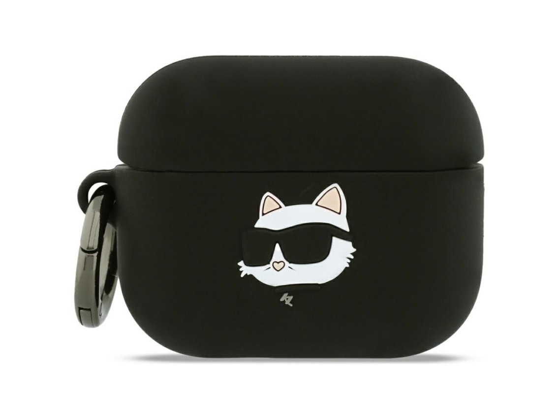 Funda 3D de silicona con cabeza de Choupette de Karl Lagerfeld para AirPods Pro 3 - Negra