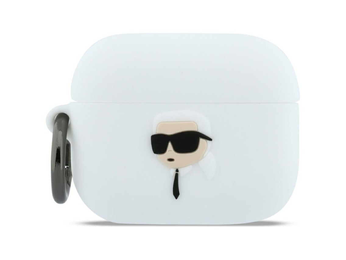 Capa 3D de silicone com a cabeça de Karl Lagerfeld para AirPods Pro 3 - Branca