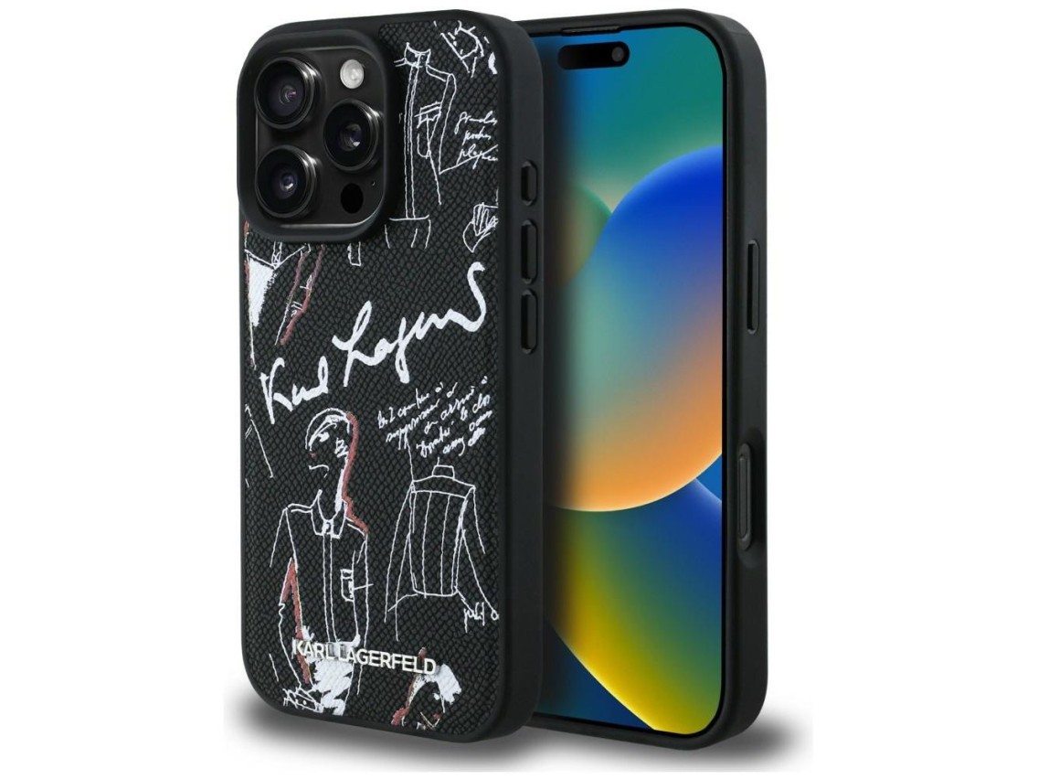 Funda MagSafe Karl Lagerfeld con estampado granulado y logotipo para iPhone 16 Pro - Negra
