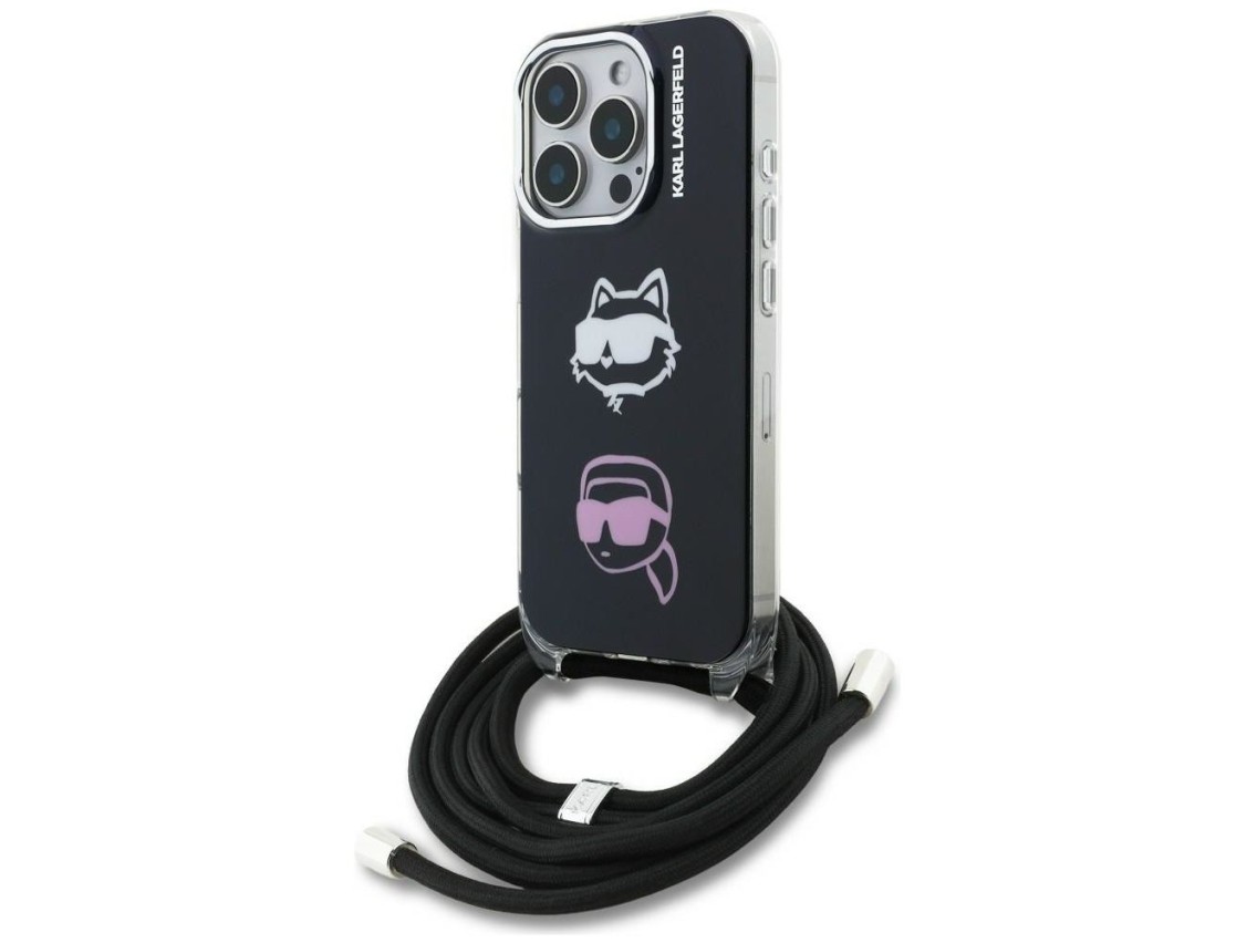 Karl Lagerfeld IML Crossbody Karl&Choupette Head Case para iPhone 16 Pro Max - Preto