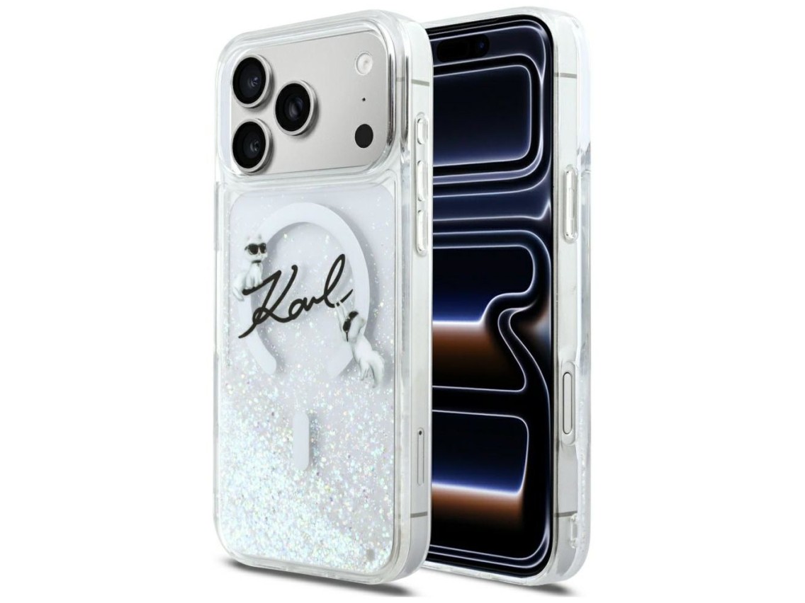 Capa MagSafe Karl Lagerfeld Liquid Glitter com Logo Karl Script para iPhone 17 Pro Max - Transparent