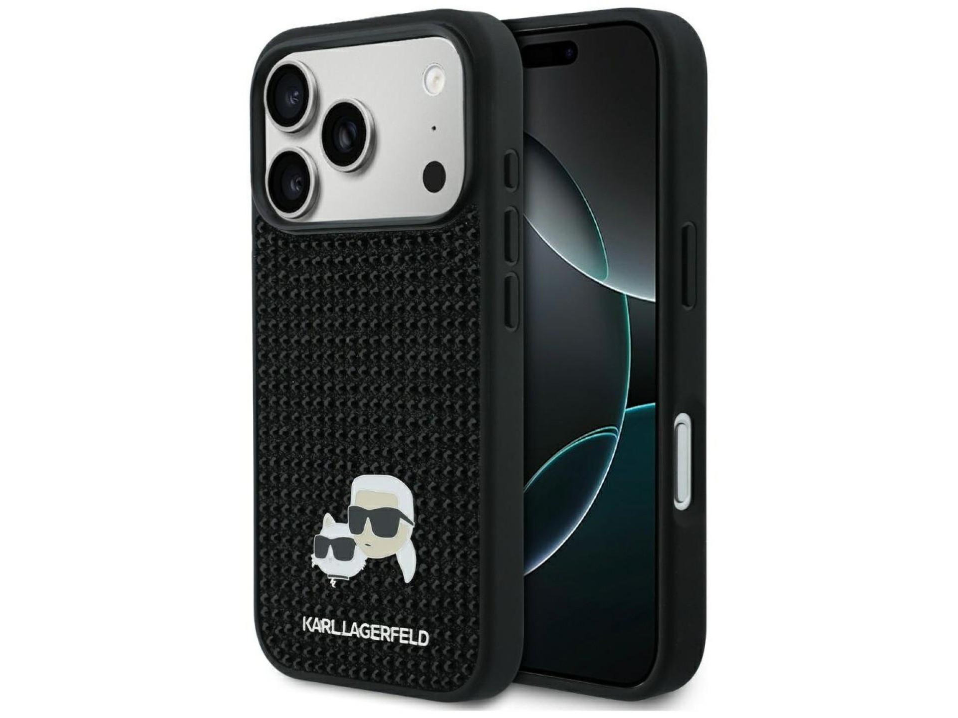 Karl Lagerfeld Rhinestones Karl&Choupette Pin Case for iPhone 17 Pro - Black