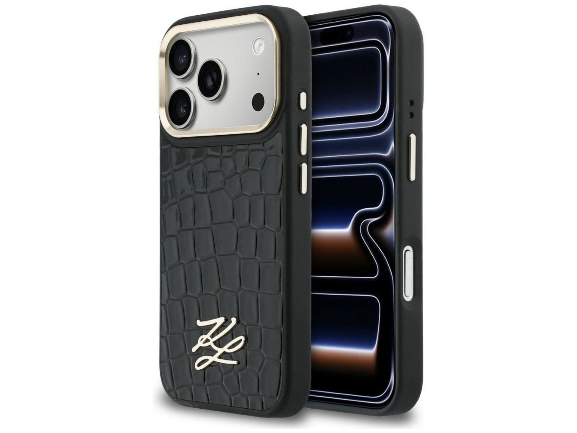 Capa MagSafe com o logotipo Karl Lagerfeld Croco KL para iPhone 17 Pro Max - Preta