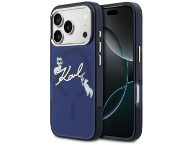Karl Lagerfeld IML Choupettes Karl Script Logo MagSafe Case for iPhone 17 Pro Max - Blue Karl Lagerfeld IML Choupettes Karl Script Logo MagSafe Case for iPhone 17 Pro Max - Blue