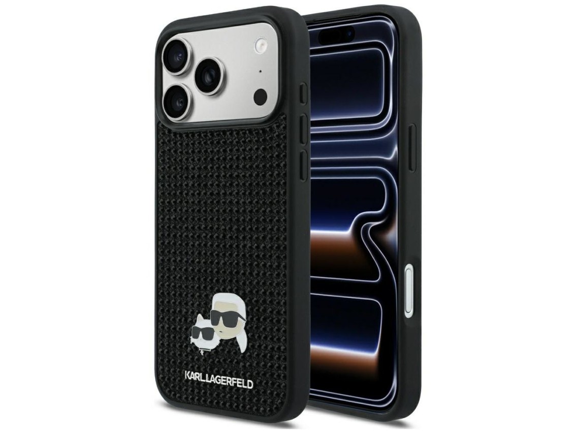 Karl Lagerfeld Rhinestones Karl&Choupette Pin Case for iPhone 17 Pro Max - Black