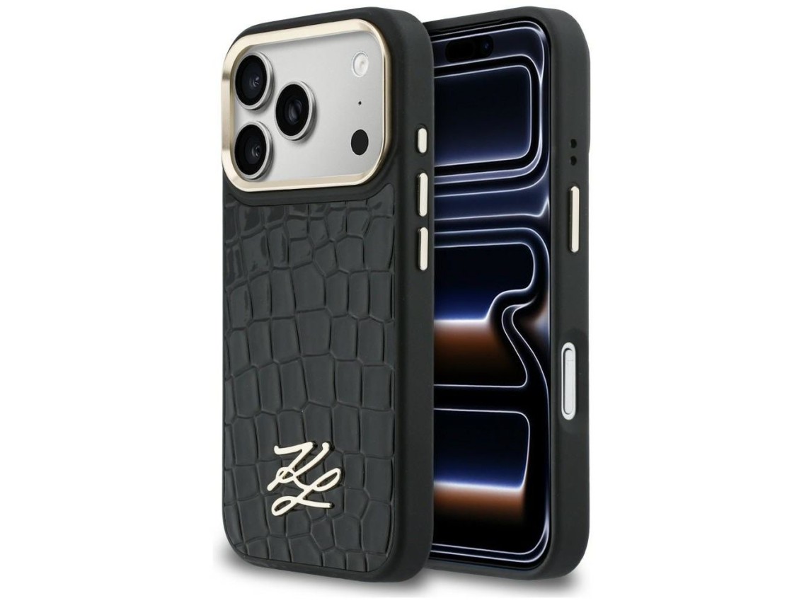 Capa MagSafe com o logotipo Karl Lagerfeld Croco KL para iPhone 17 Pro Max - Preta