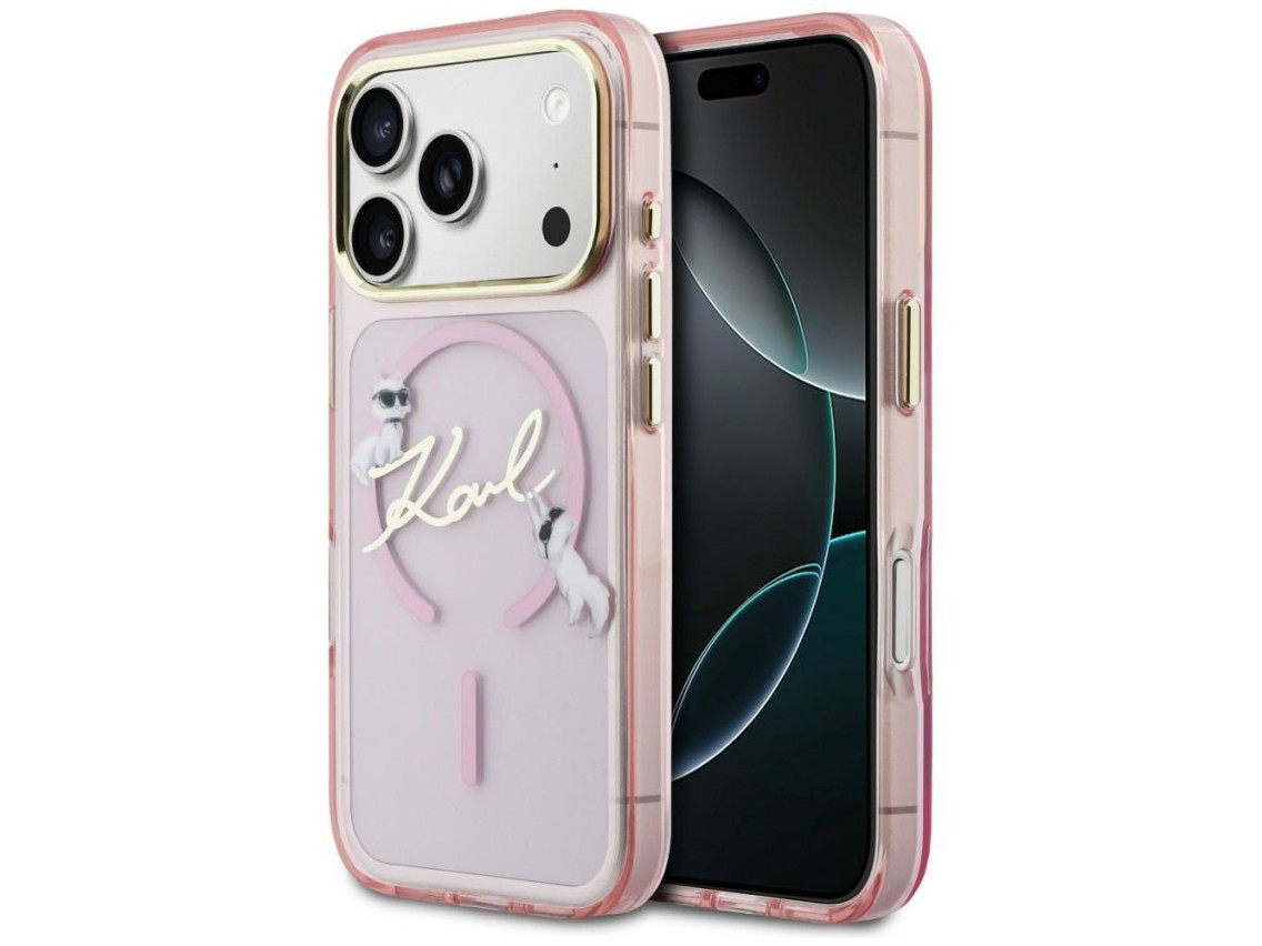 Funda Karl Lagerfeld IML Choupettes Karl Script Logo MagSafe para iPhone 17 Pro Max - Rosa