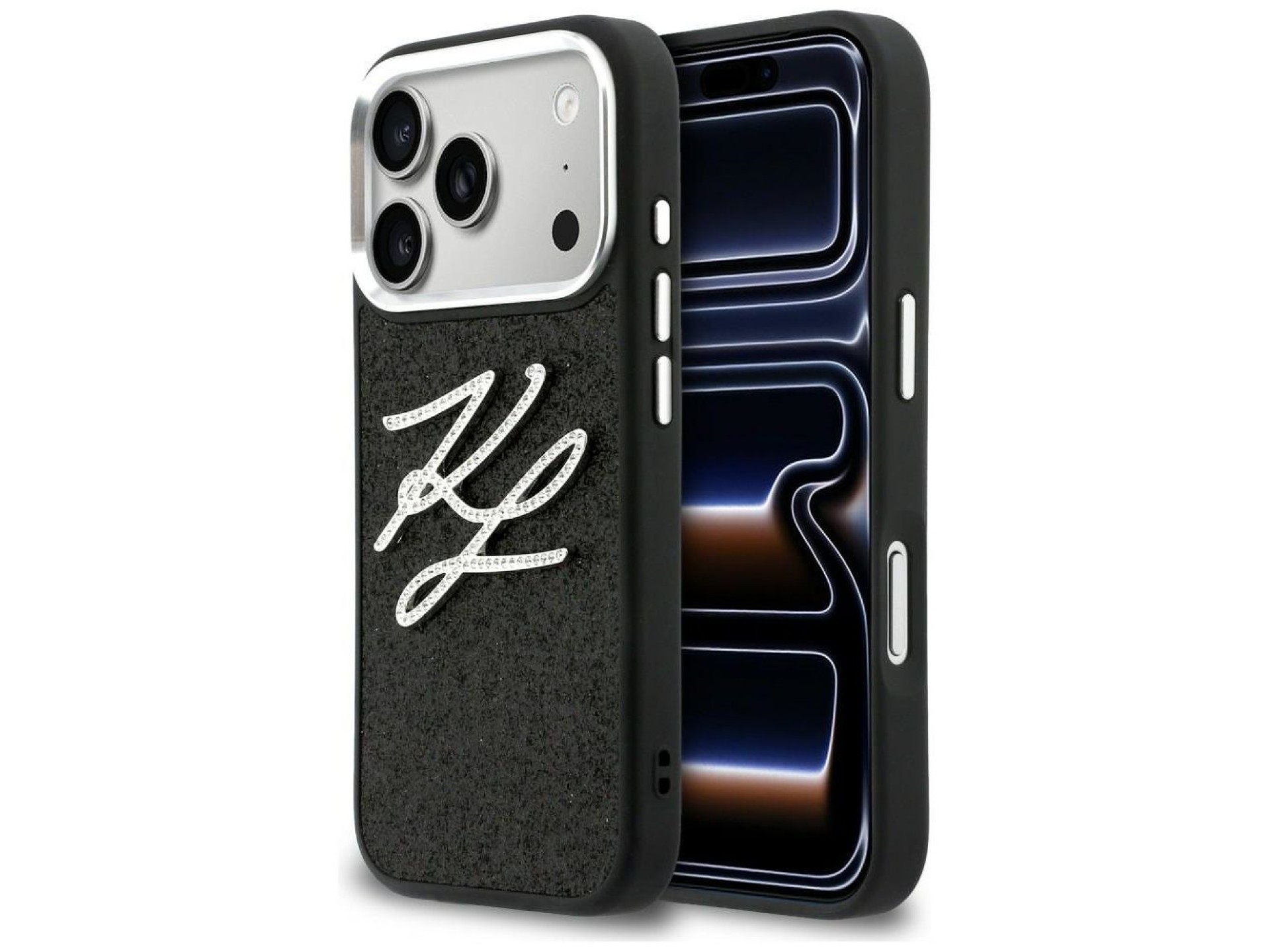 Capa Karl Lagerfeld IML Glitter KL Diamond Logo para iPhone 17 Pro - Preta