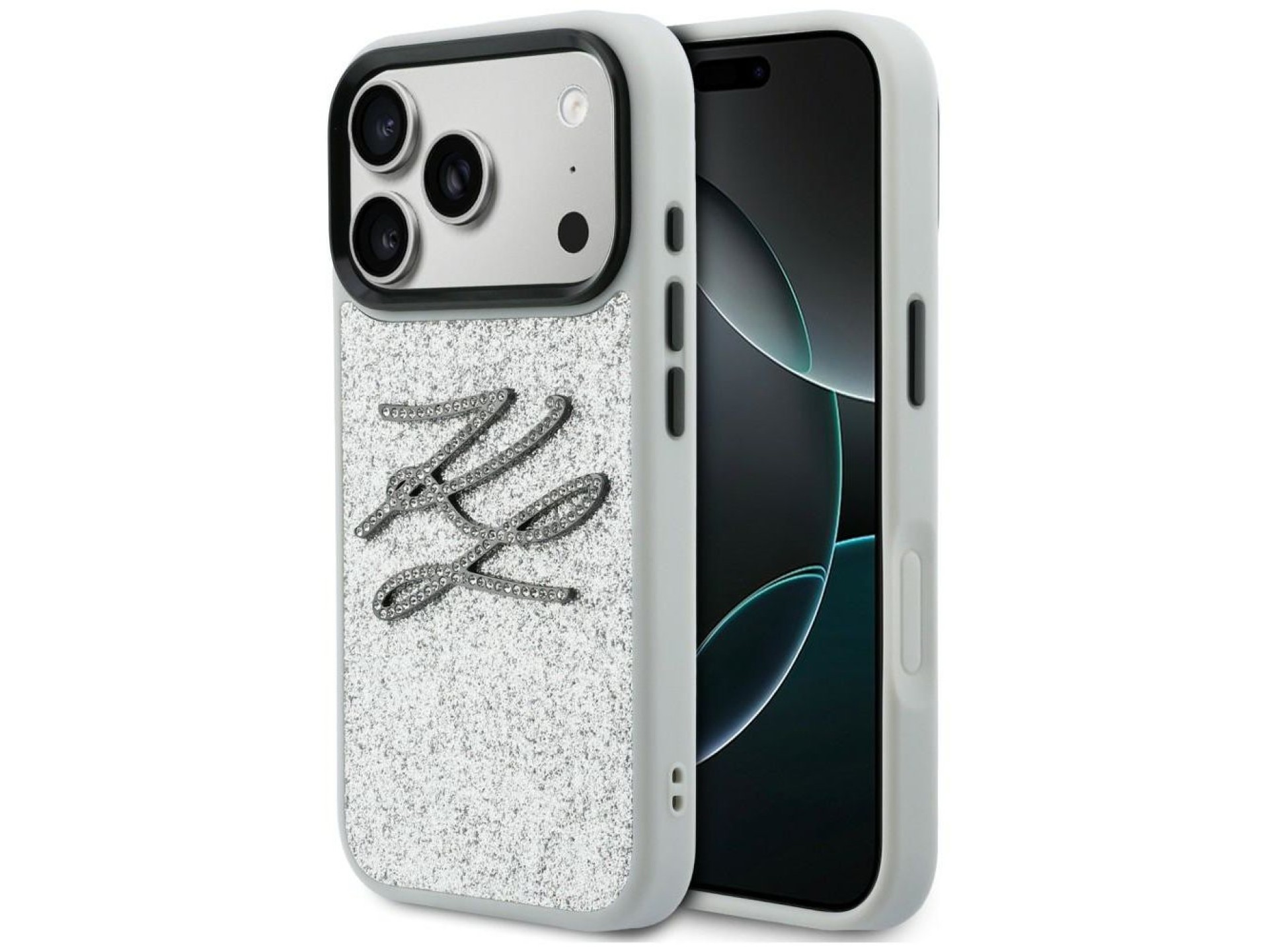 Capa Karl Lagerfeld IML Glitter KL Diamond Logo para iPhone 17 Pro - prata