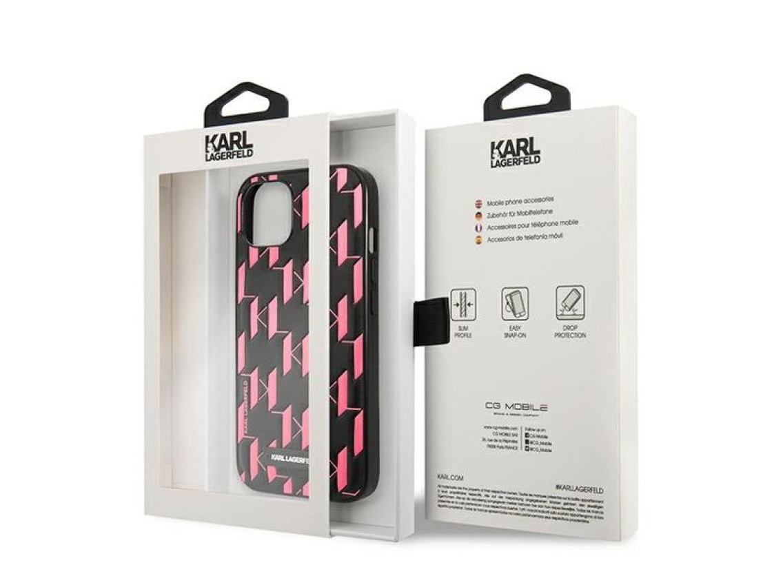 Capa com placa monogramada Karl Lagerfeld para iPhone 13/14/15 de 6,1" - Rosa