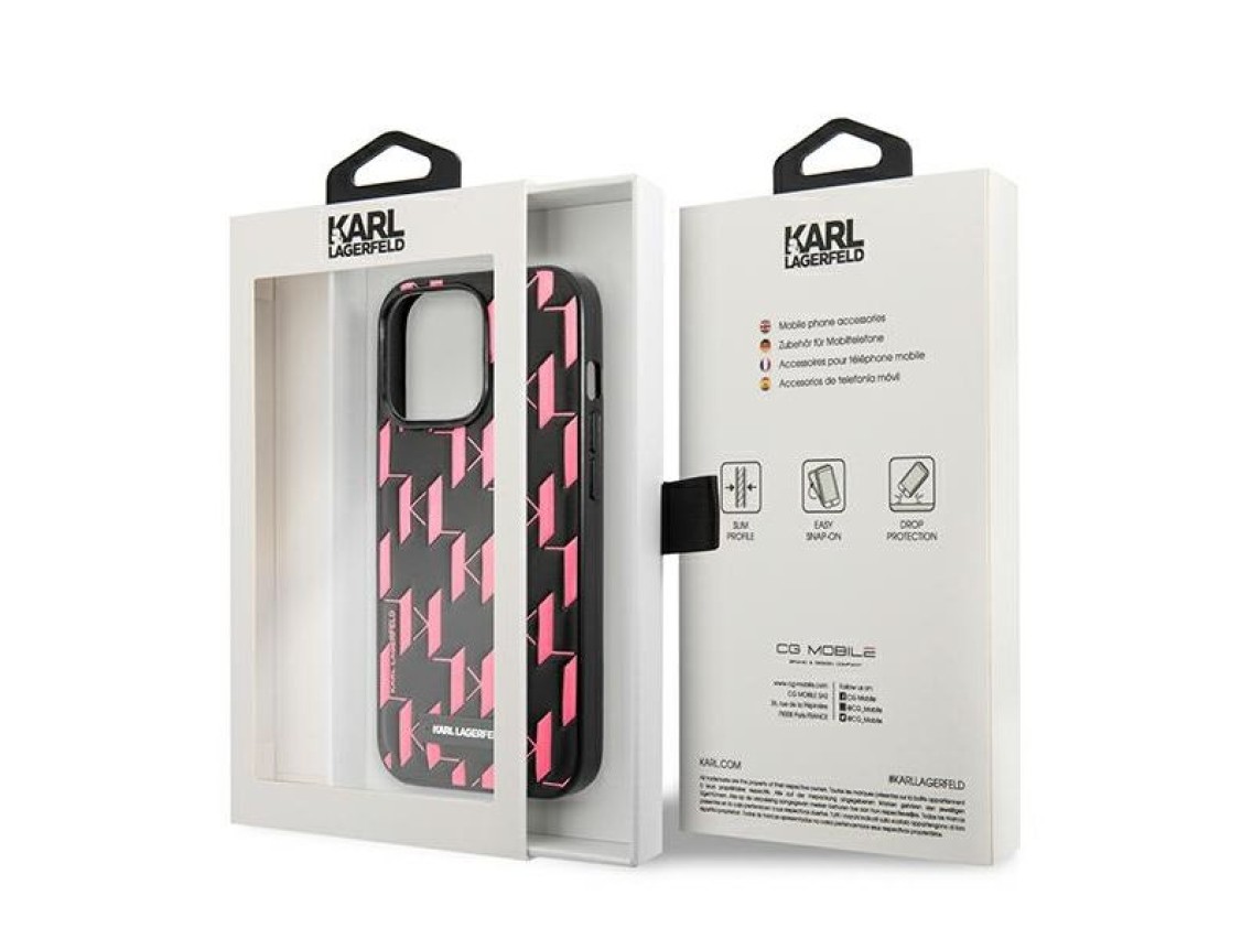 Funda para iPhone 13 Pro Max de 6,7" con placa de monograma de Karl Lagerfeld - Rosa