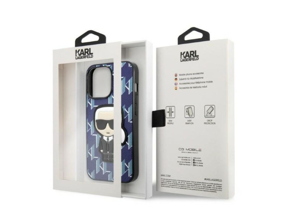 Karl Lagerfeld KLHCP13XPMNIKBL Capa r�gida azul/azul com patch Monogram Ikonik para iPhone 13 Pro Ma