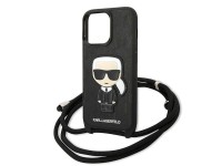 Karl Lagerfeld Leather Monogram Patch and Cord Iconik Case for iPhone 13 Pro / 13 - Black Karl Lagerfeld Leather Monogram Patch and Cord Iconik Case for iPhone 13 Pro / 13 - Black