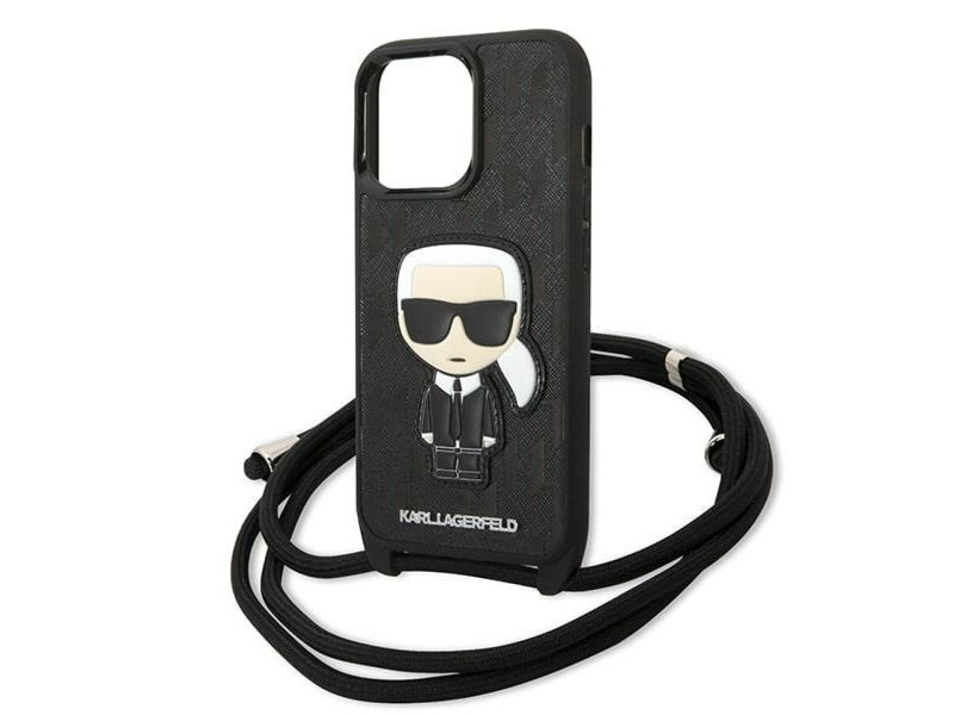 Karl Lagerfeld Leather Monogram Patch and Cord Iconik Case for iPhone 13 Pro / 13 - Black