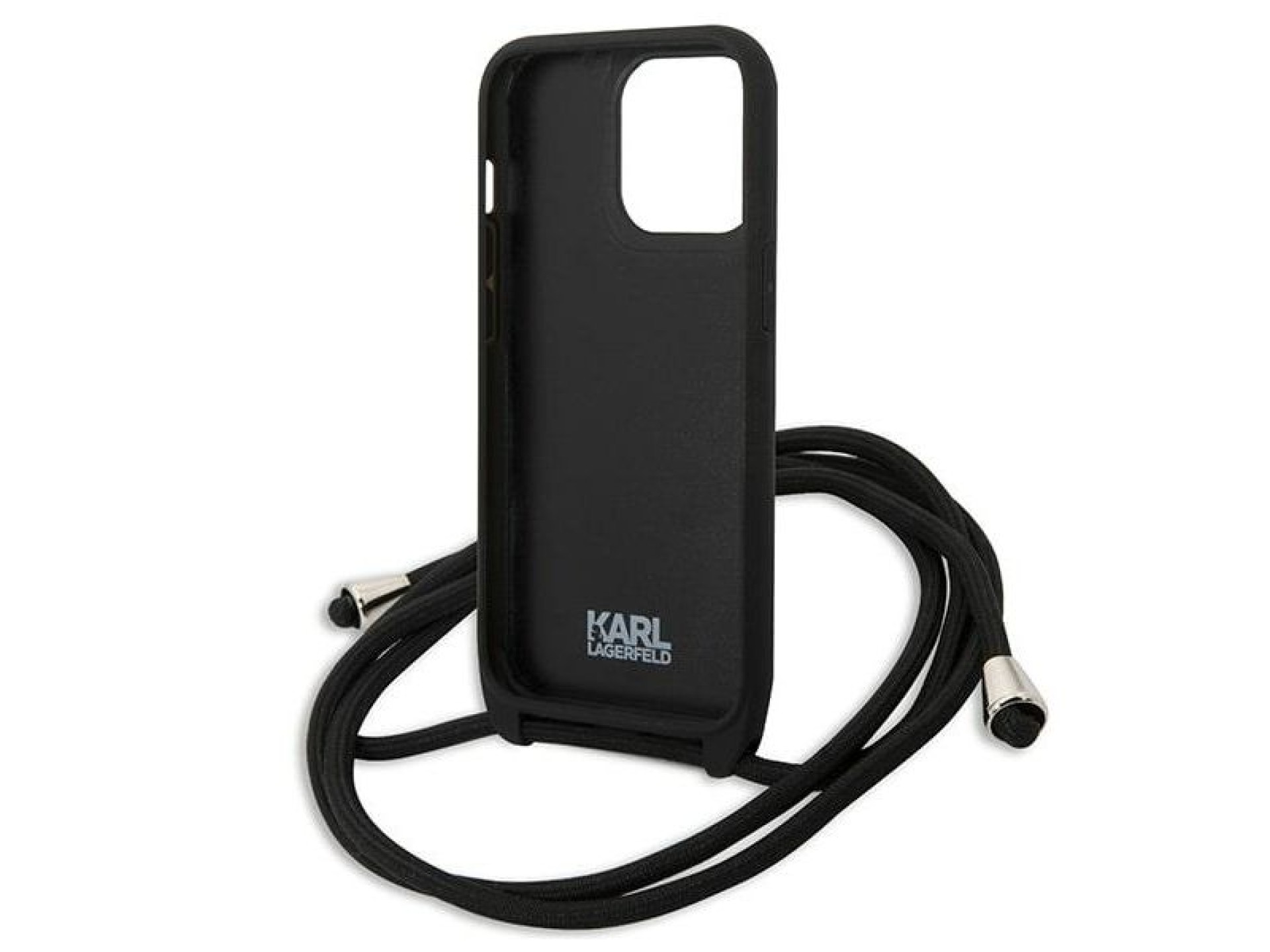 Karl Lagerfeld Leather Monogram Patch and Cord Iconik Case for iPhone 13 Pro / 13 - Black