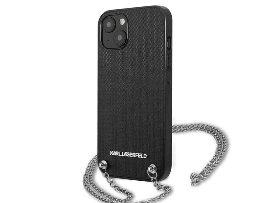 Capa Karl Lagerfeld em couro texturizado com corrente para iPhone 13/14/15 de 6,1" - Preta