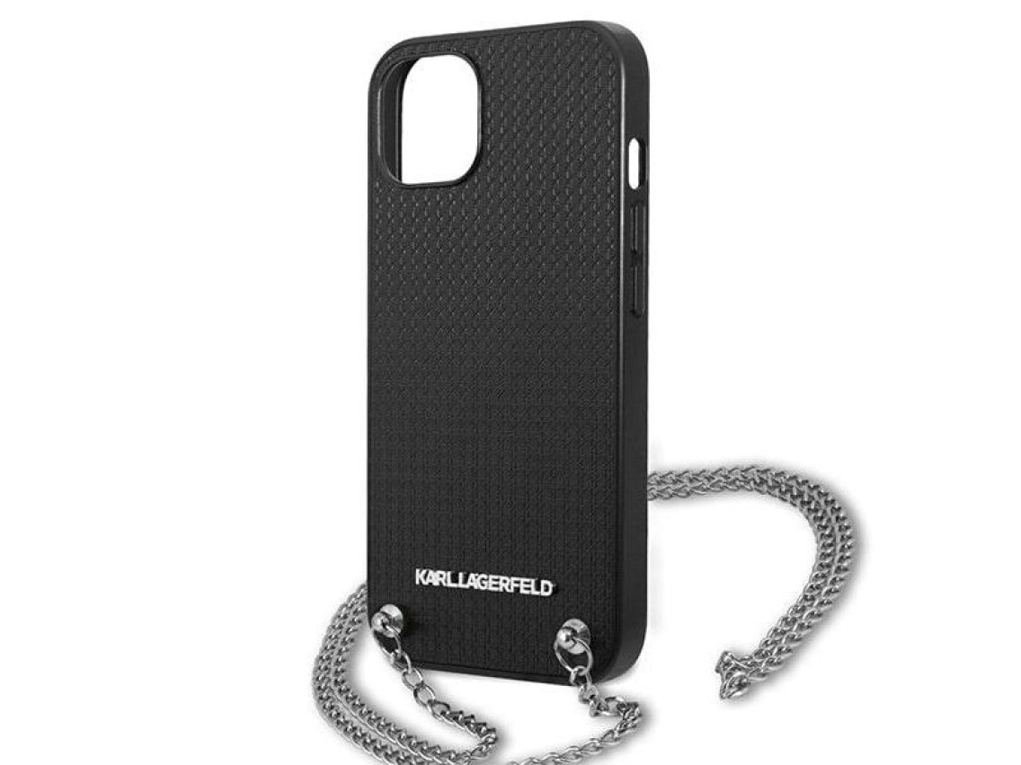Capa Karl Lagerfeld em couro texturizado com corrente para iPhone 13/14/15 de 6,1" - Preta