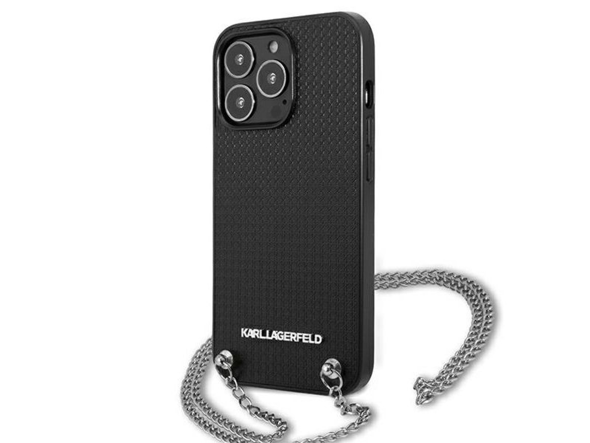 Capa Karl Lagerfeld em couro texturizado com corrente para iPhone 13 Pro Max 6.7