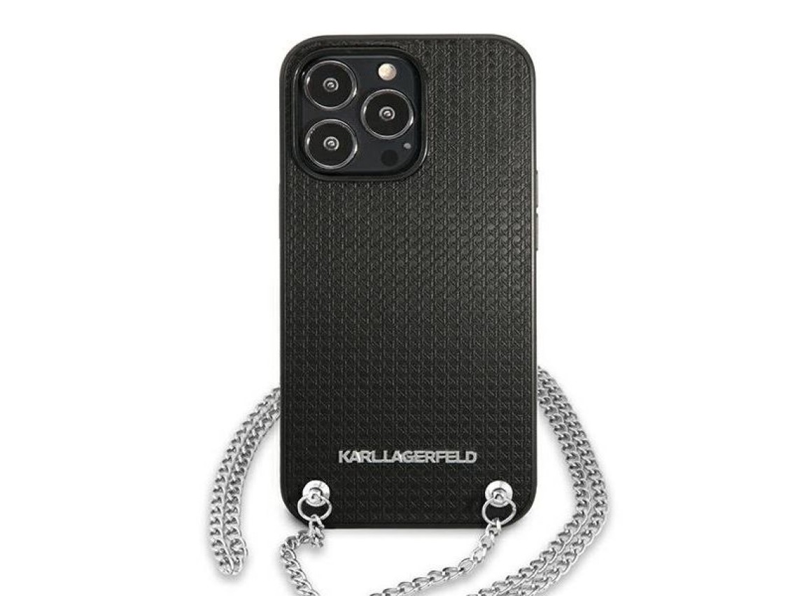 Capa Karl Lagerfeld em couro texturizado com corrente para iPhone 13 Pro Max 6.7" - Preta