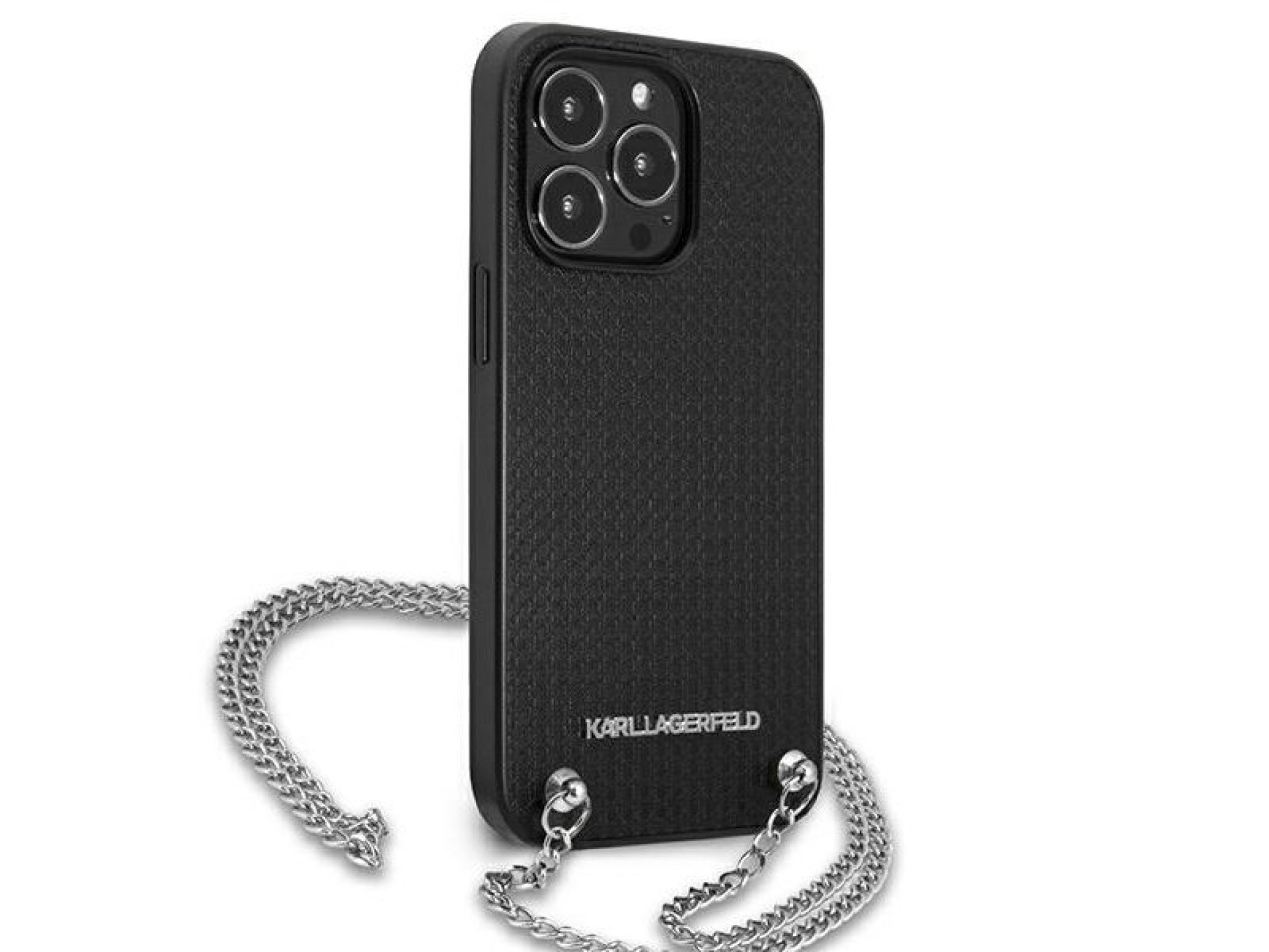 Capa Karl Lagerfeld em couro texturizado com corrente para iPhone 13 Pro Max 6.7