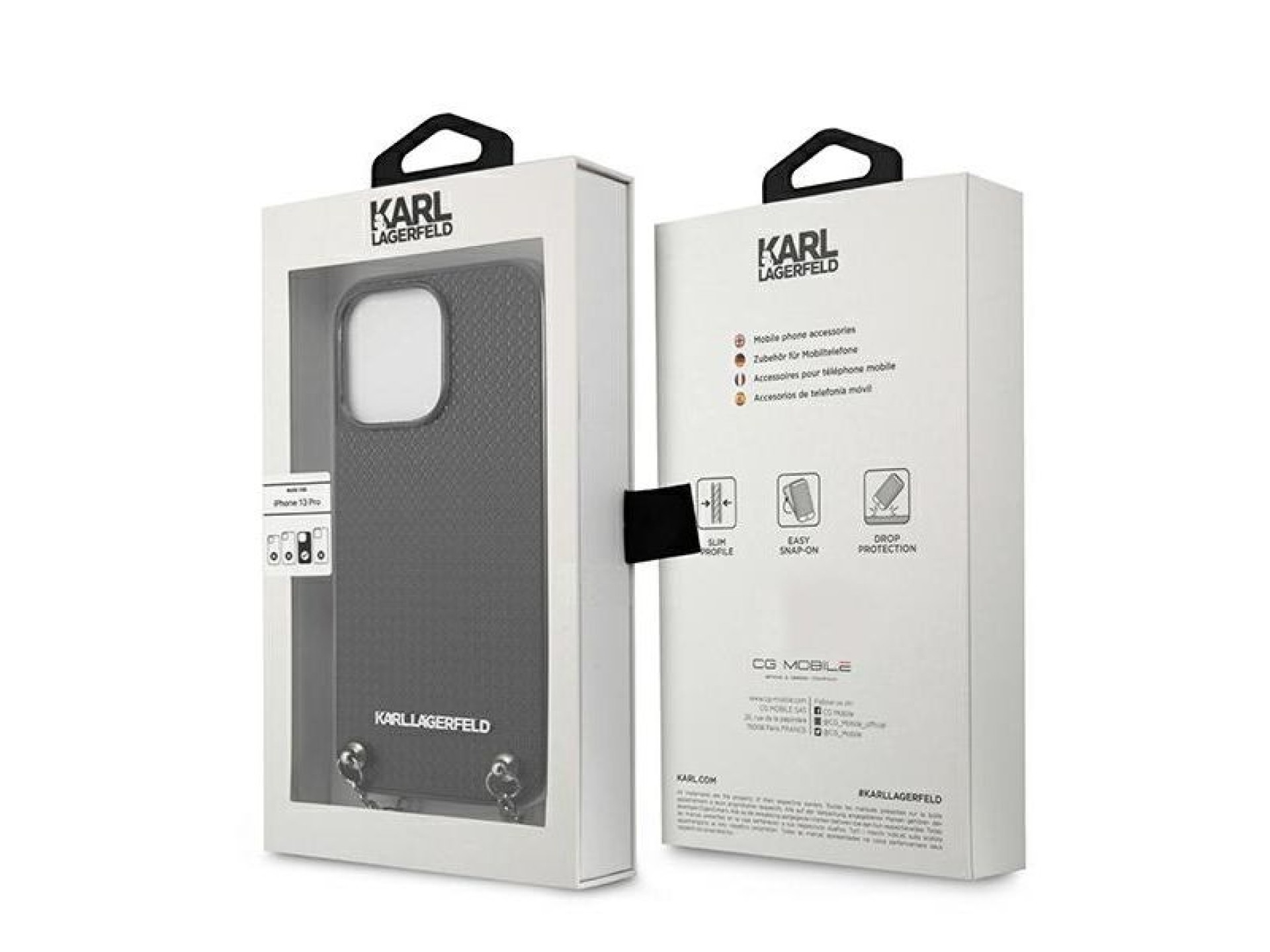 Capa Karl Lagerfeld em couro texturizado com corrente para iPhone 13 Pro Max 6.7