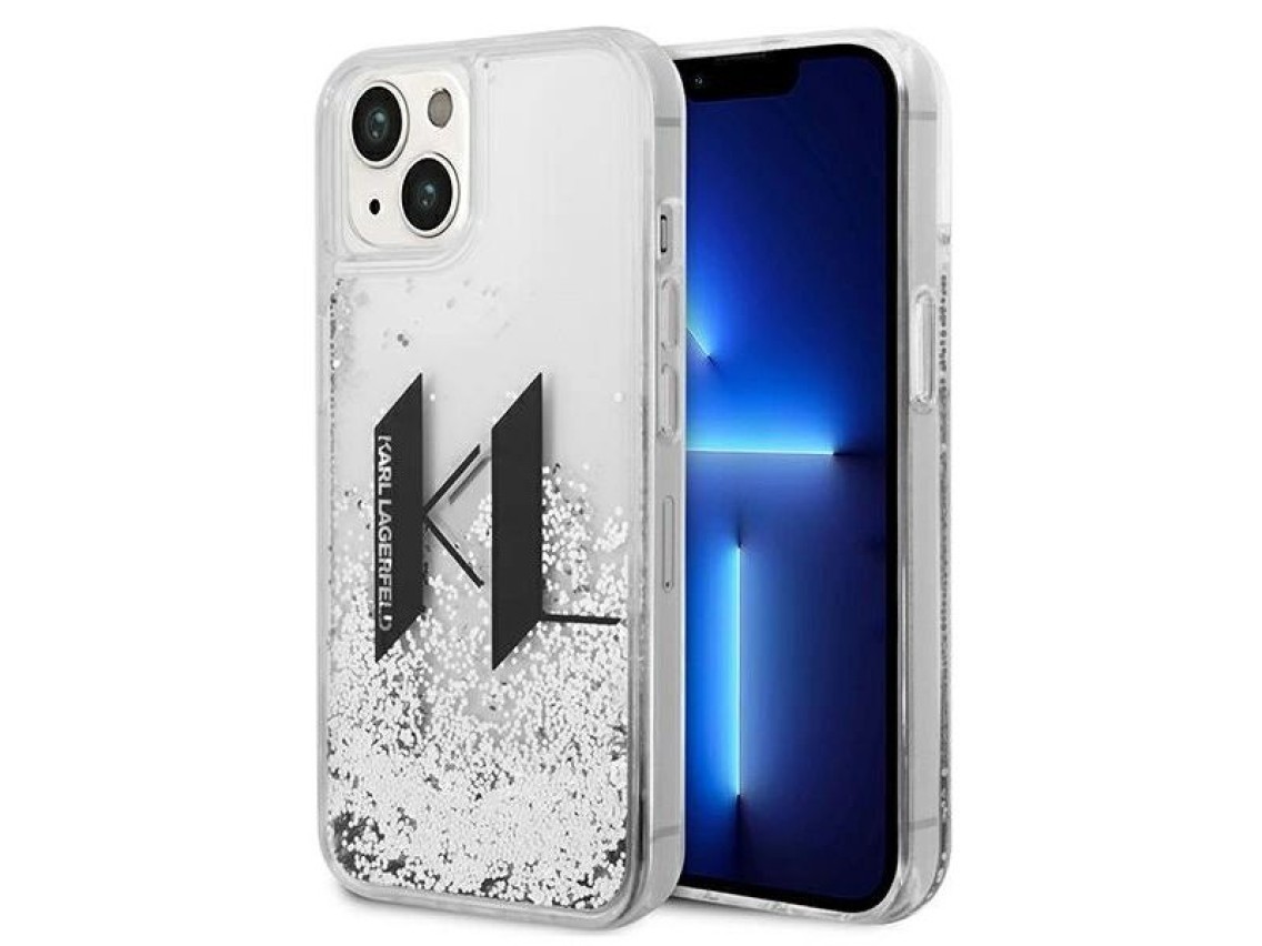 Capa Karl Lagerfeld Liquid Glitter Big KL para iPhone 14 - prata