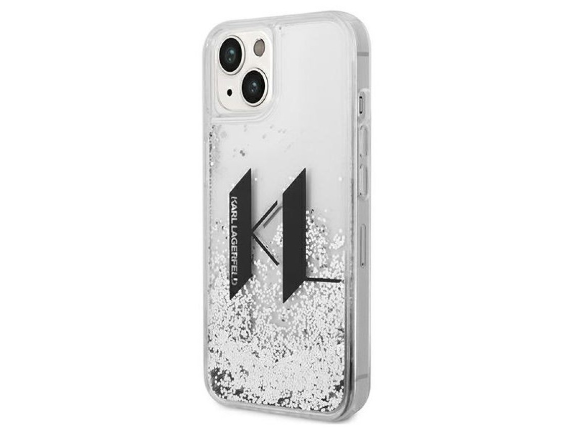 Capa Karl Lagerfeld Liquid Glitter Big KL para iPhone 14 - prata