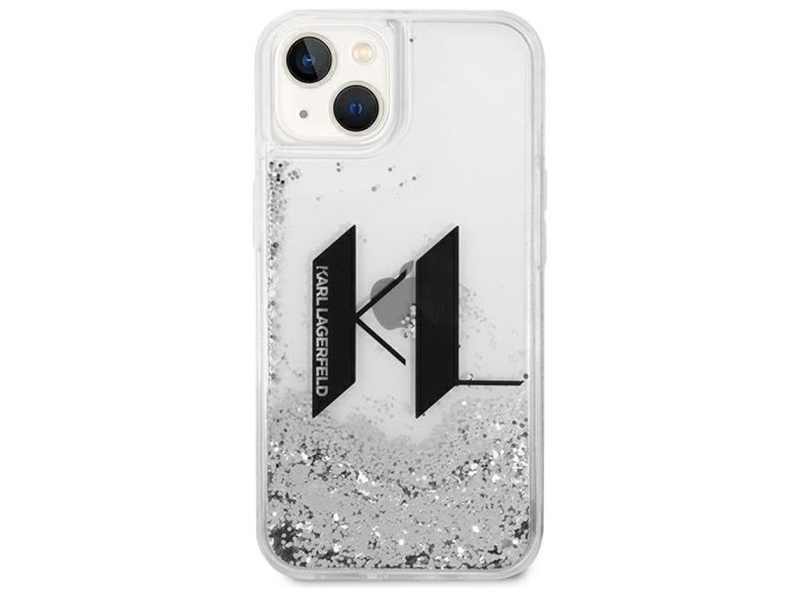 Capa Karl Lagerfeld Liquid Glitter Big KL para iPhone 14 - prata