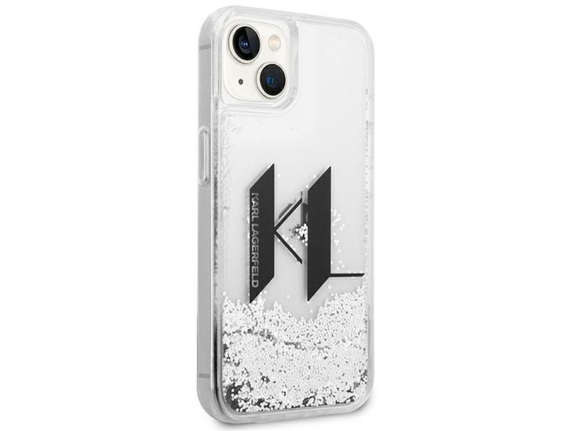 Capa Karl Lagerfeld Liquid Glitter Big KL para iPhone 14 - prata