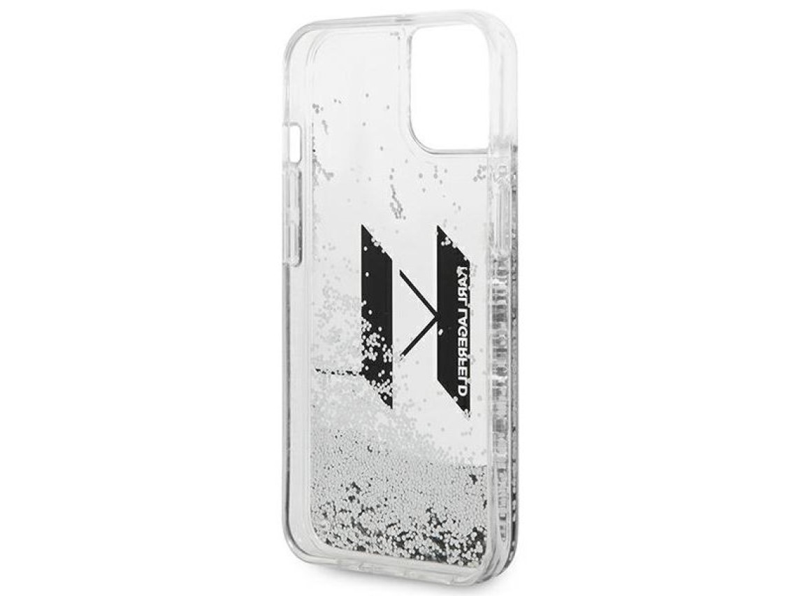 Capa Karl Lagerfeld Liquid Glitter Big KL para iPhone 14 - prata