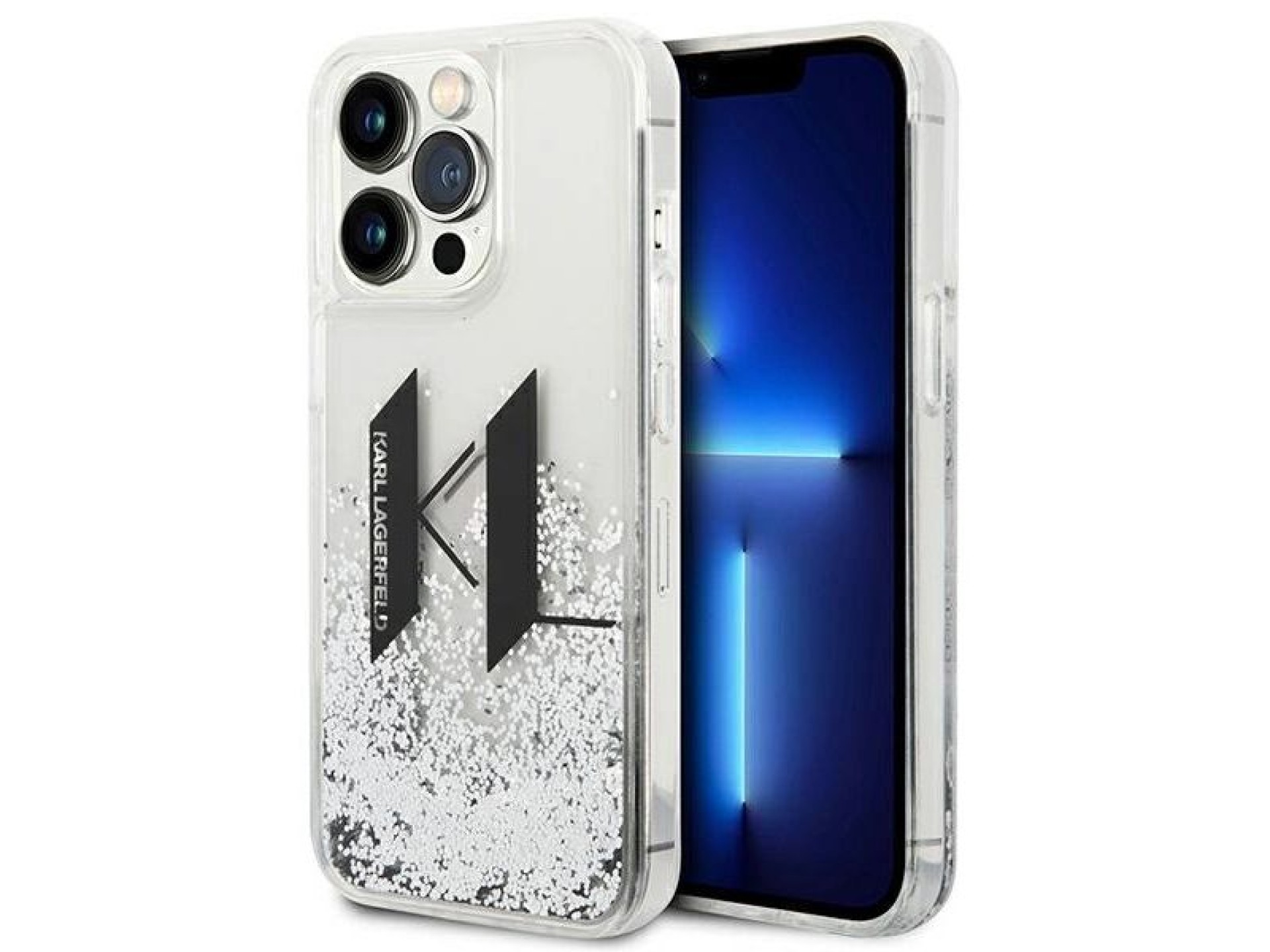 Karl Lagerfeld Liquid Glitter Big KL case for iPhone 14 Pro - silver