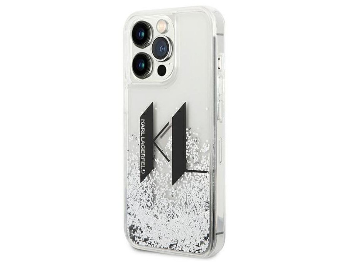 Karl Lagerfeld Liquid Glitter Big KL case for iPhone 14 Pro - silver