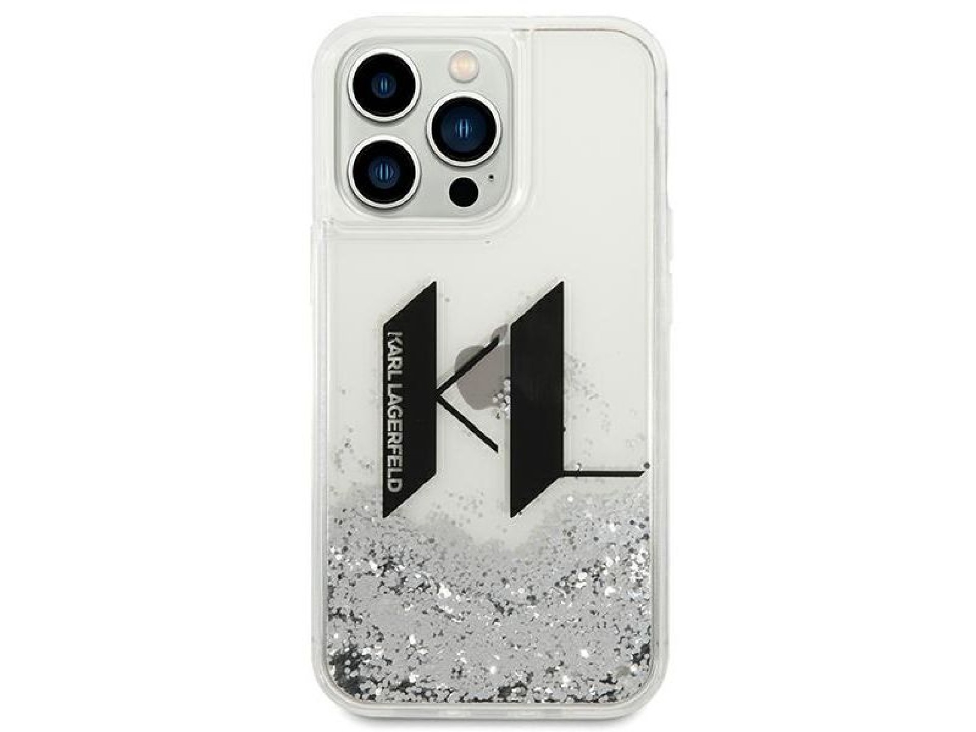 Karl Lagerfeld Liquid Glitter Big KL case for iPhone 14 Pro - silver