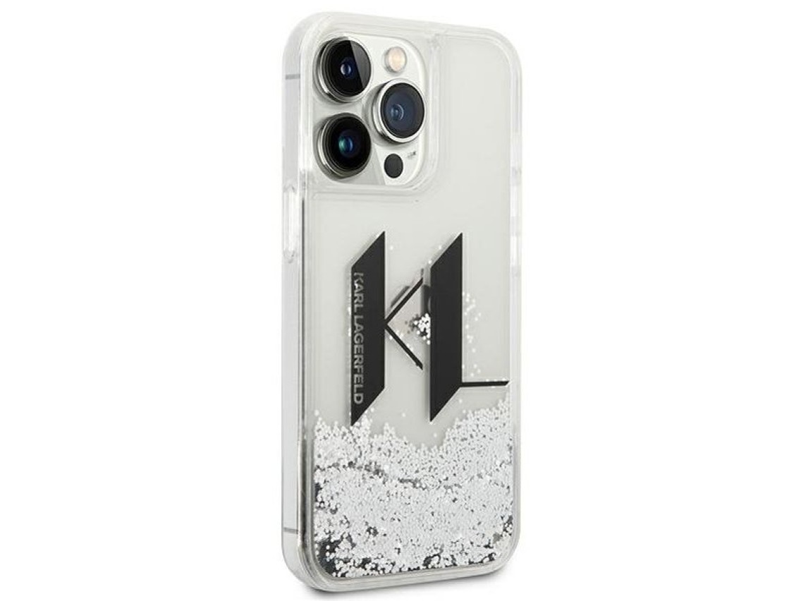 Karl Lagerfeld Liquid Glitter Big KL case for iPhone 14 Pro - silver