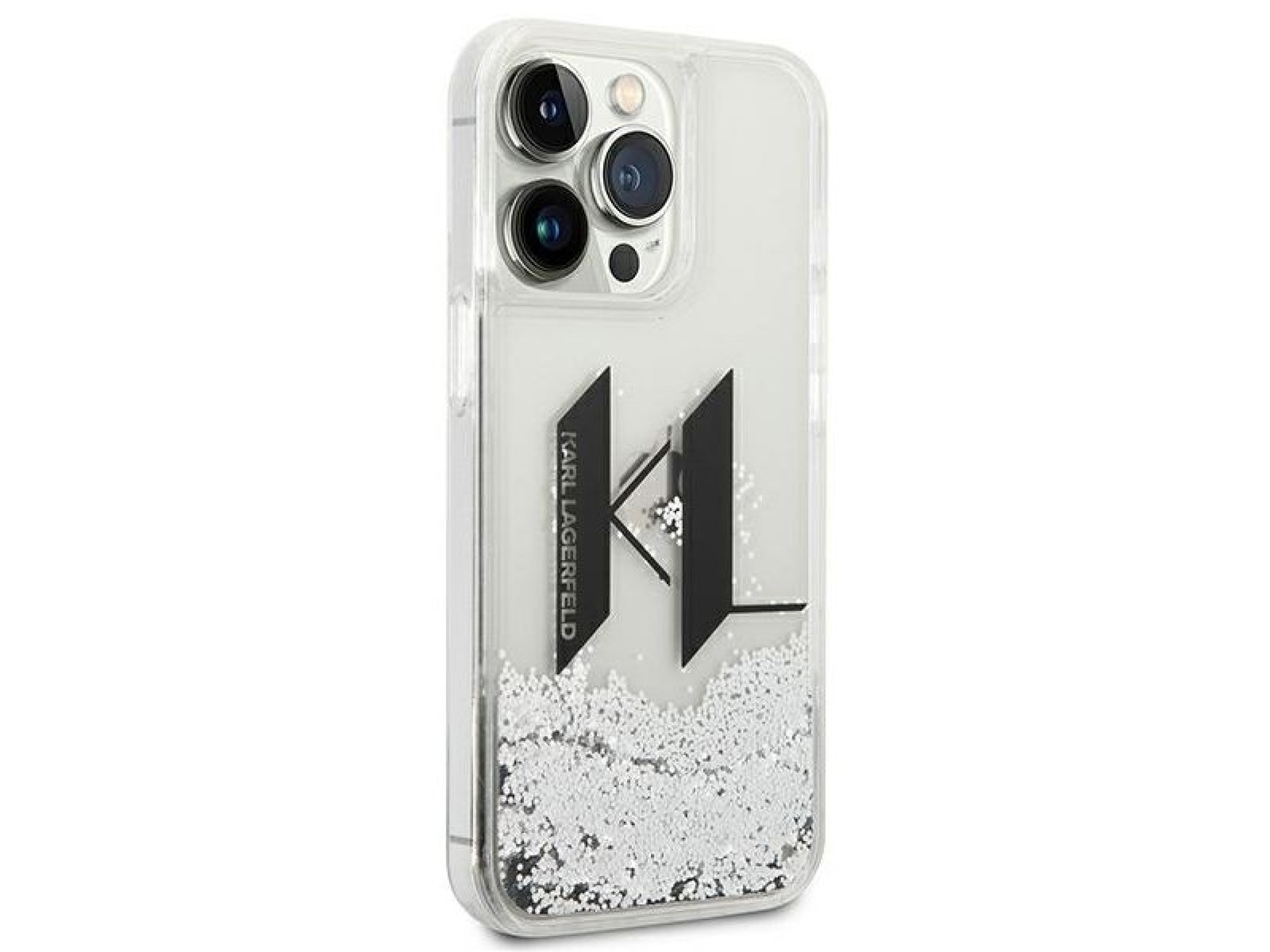 Karl Lagerfeld Liquid Glitter Big KL case for iPhone 14 Pro - silver