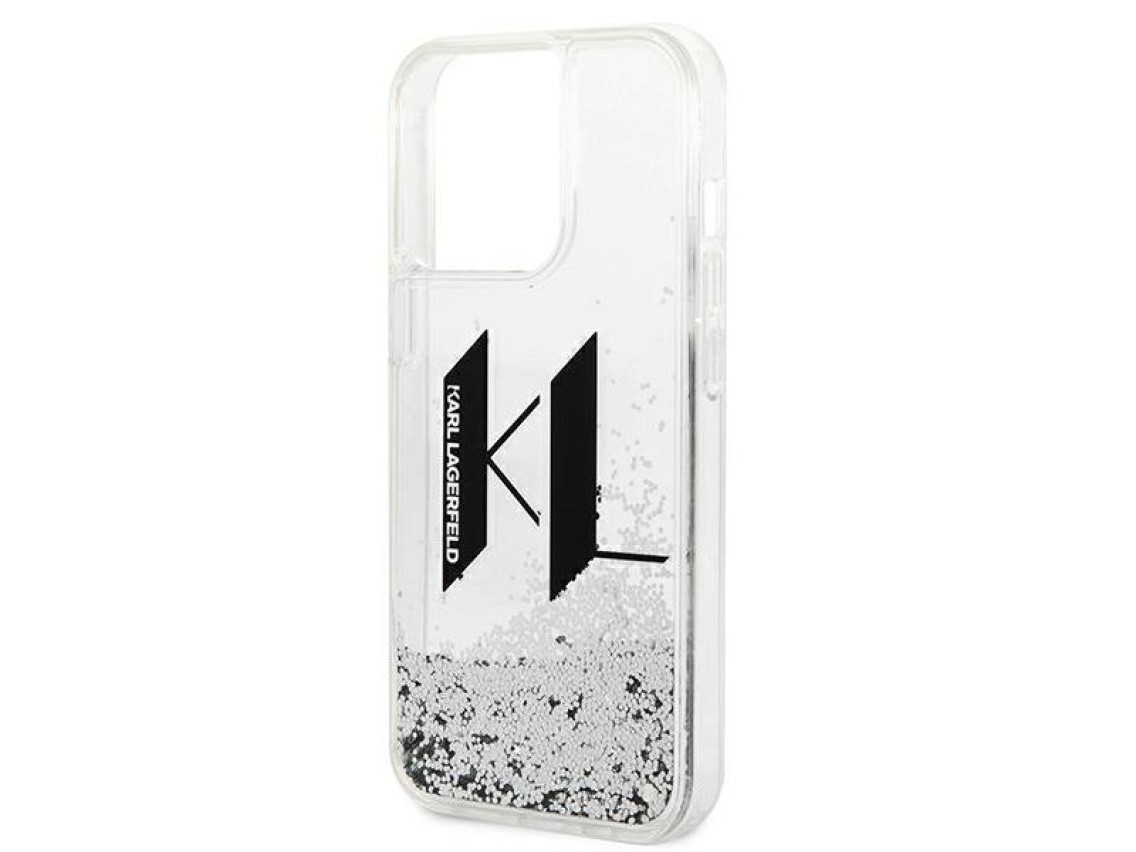 Karl Lagerfeld Liquid Glitter Big KL case for iPhone 14 Pro - silver