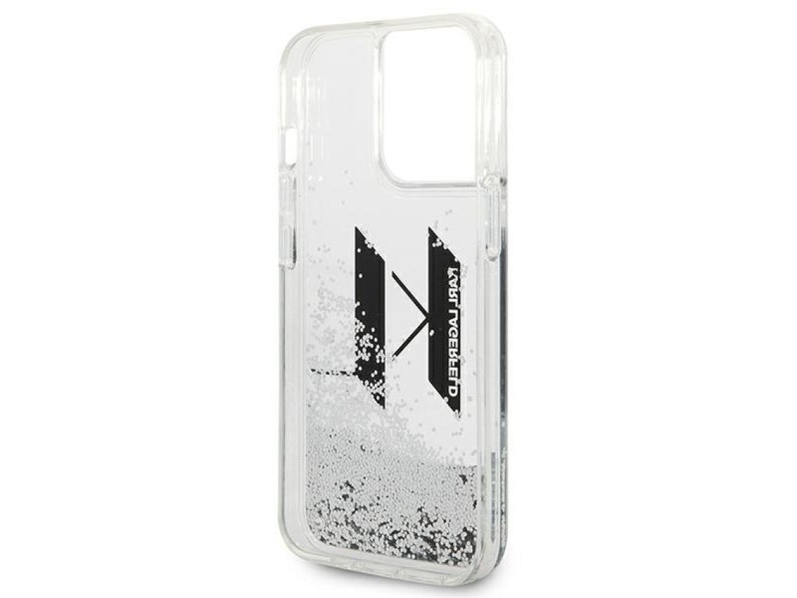 Karl Lagerfeld Liquid Glitter Big KL case for iPhone 14 Pro - silver