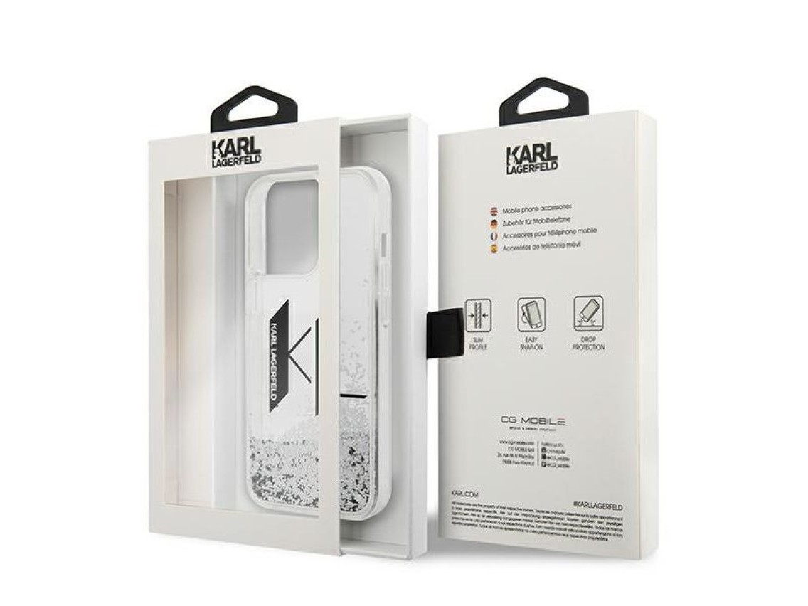 Karl Lagerfeld Liquid Glitter Big KL case for iPhone 14 Pro - silver