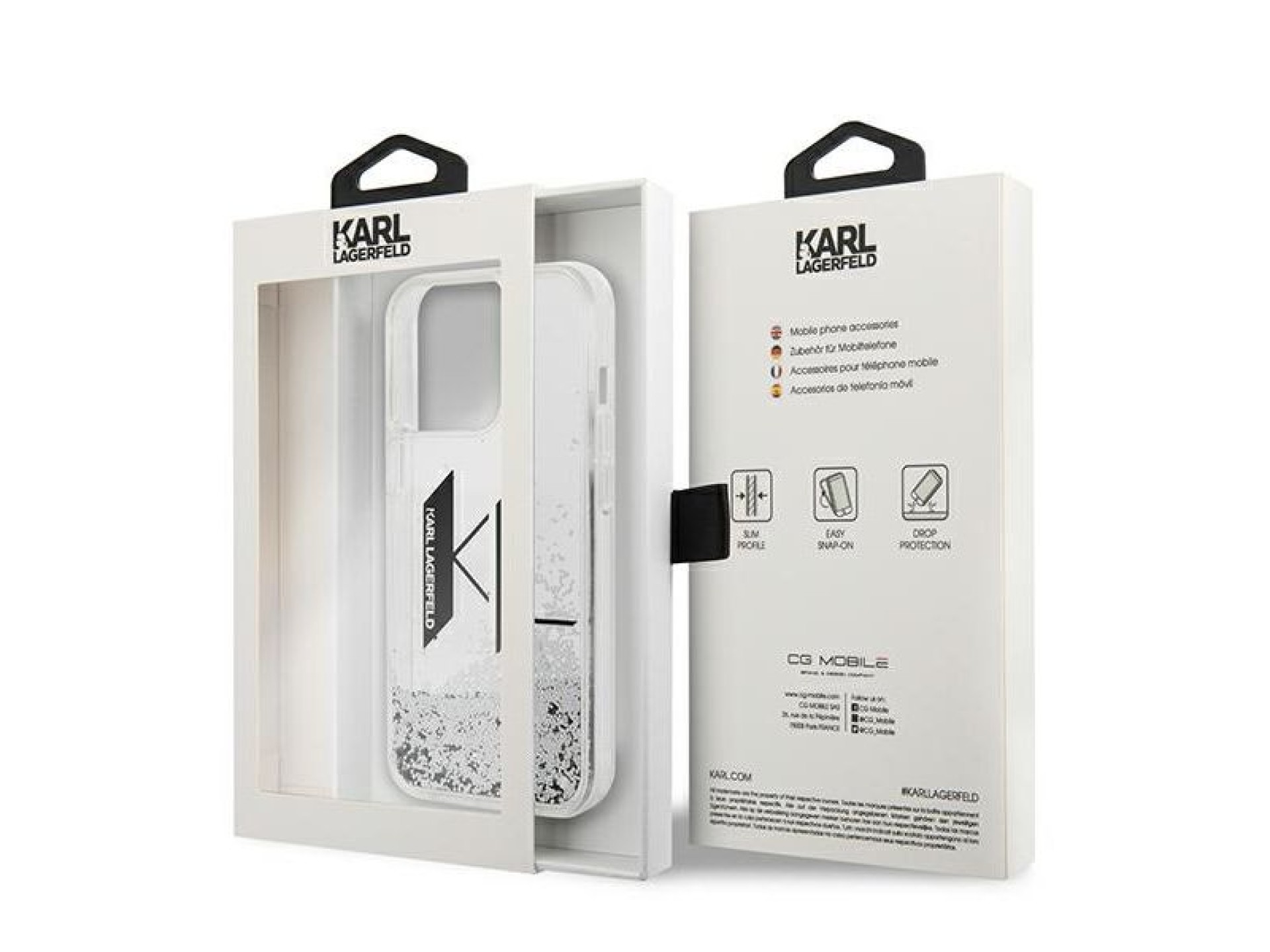 Karl Lagerfeld Liquid Glitter Big KL case for iPhone 14 Pro - silver