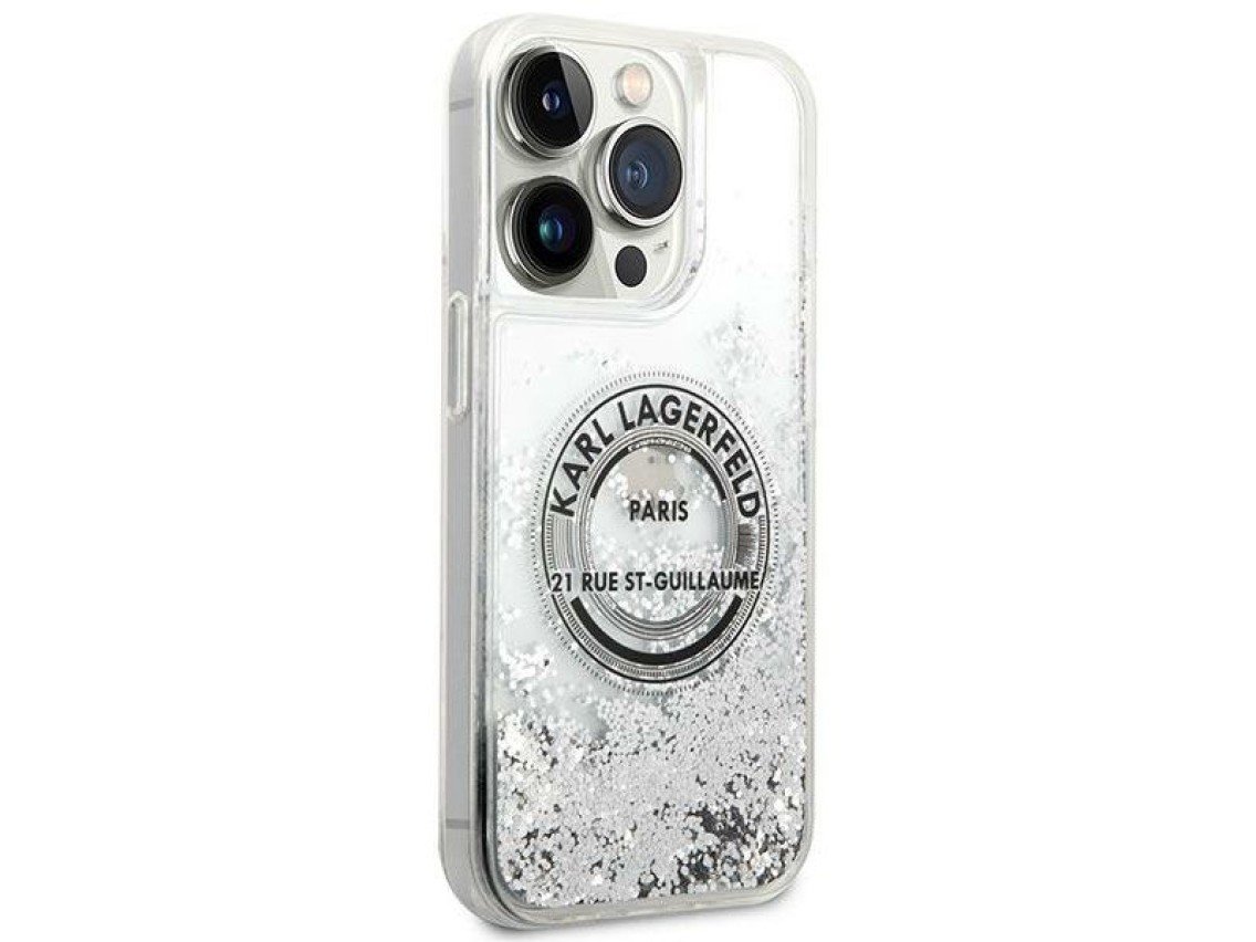 Karl Lagerfeld KLHCP14LLCRSGRS iPhone 14 Pro 6.1 "prateado / capa rígida prateada Liquid Glitter RSG