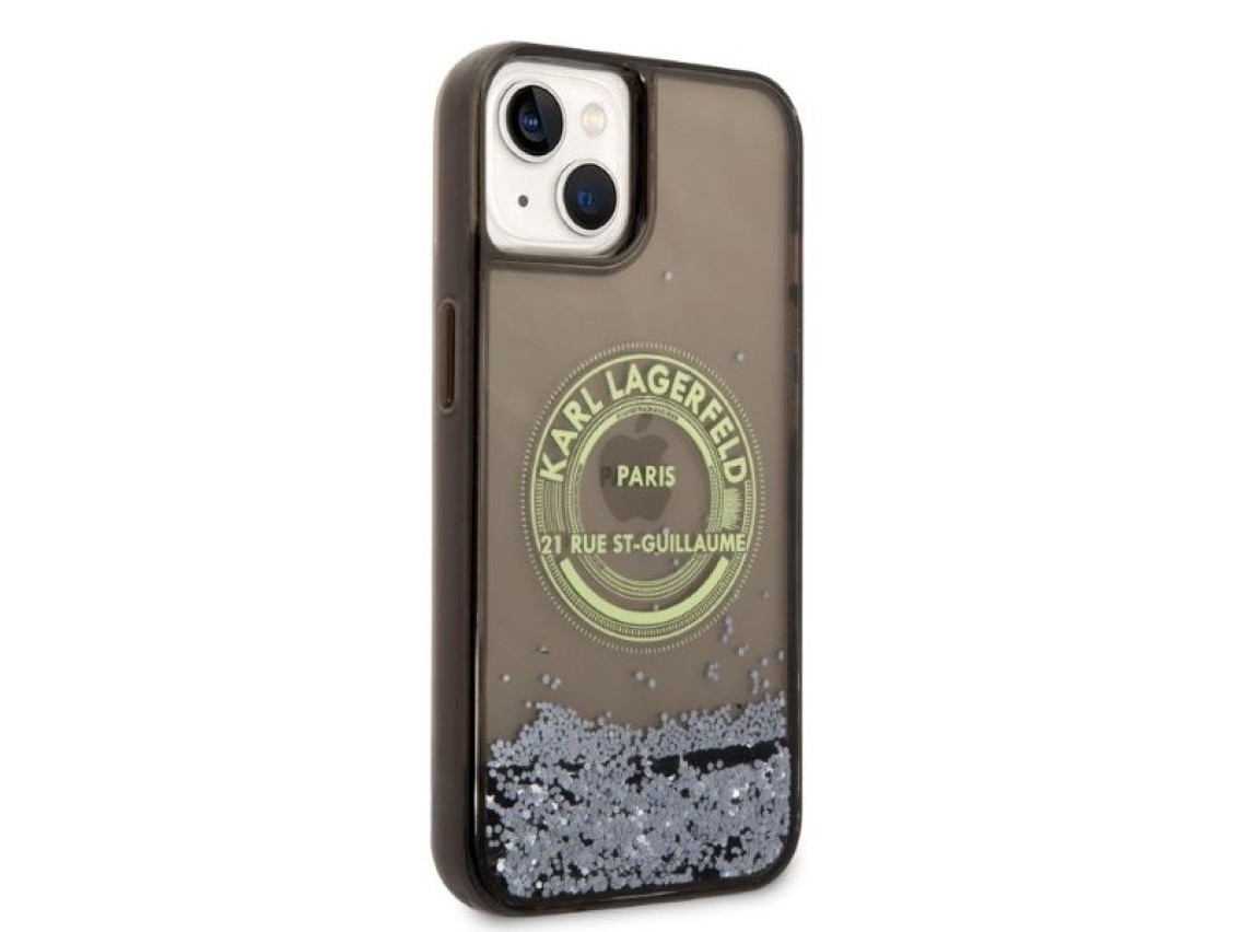 Capa Karl Lagerfeld Liquid Glitter RSG para iPhone 14 - preta