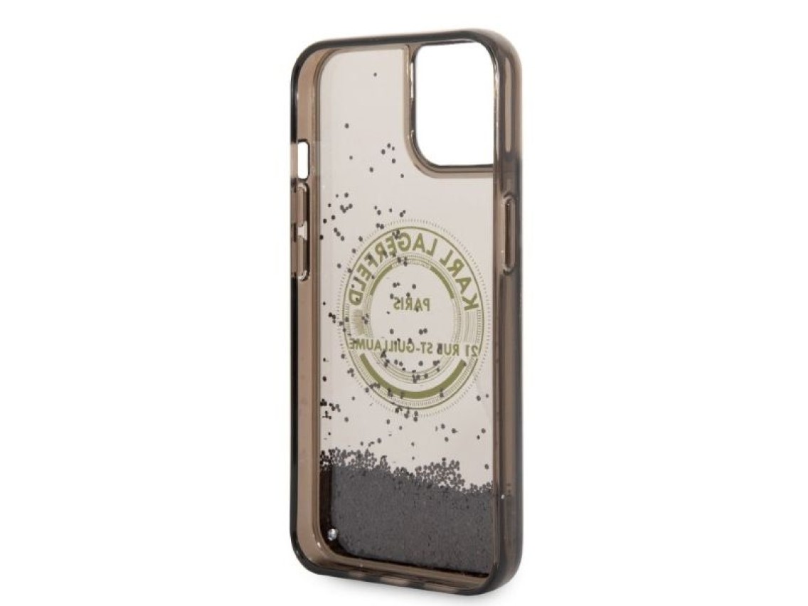 Capa Karl Lagerfeld Liquid Glitter RSG para iPhone 14 Plus - preta