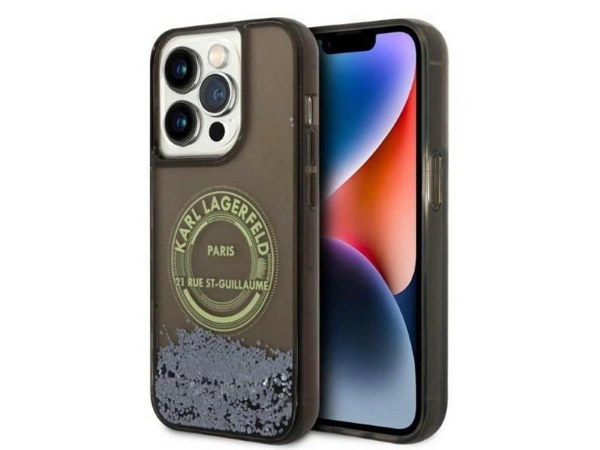 Funda Karl Lagerfeld Liquid Glitter RSG para iPhone 14 Pro - negra